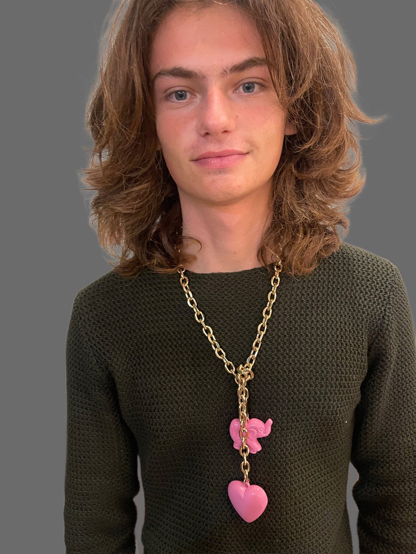 Elephant & Heart Necklace (October Pink)