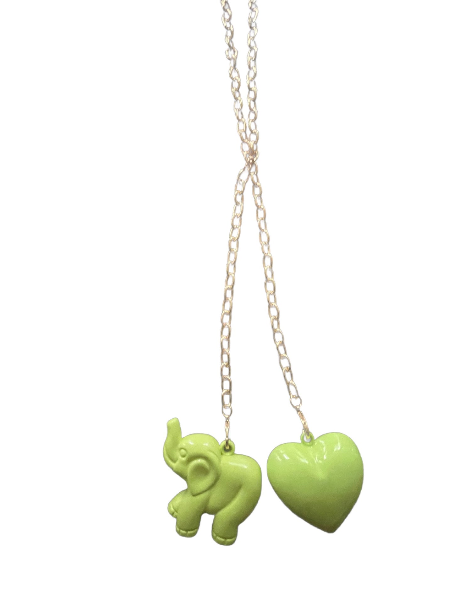 Elephant & Heart Necklace (Key Lime Green)