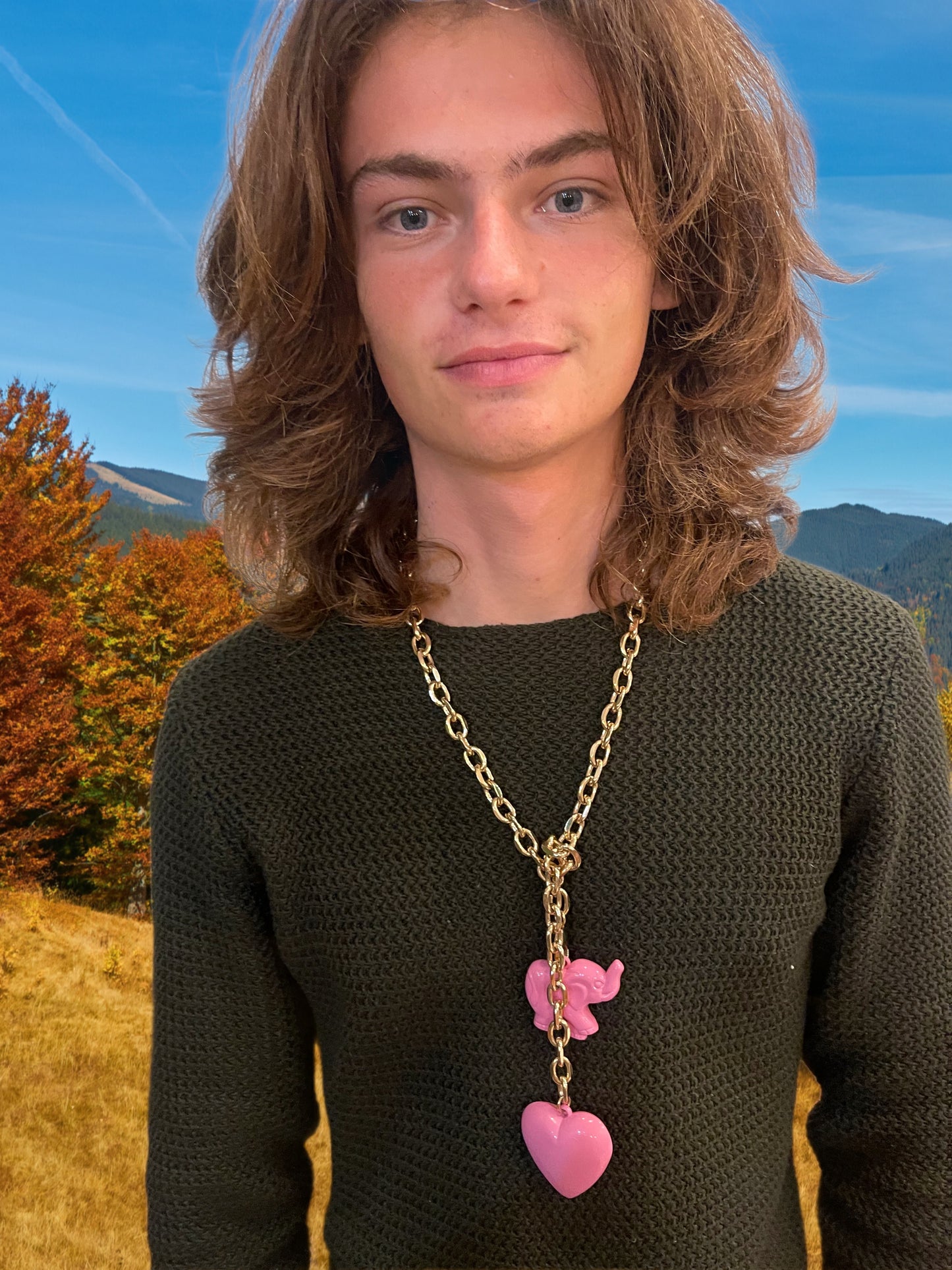 Elephant & Heart Necklace (October Pink)