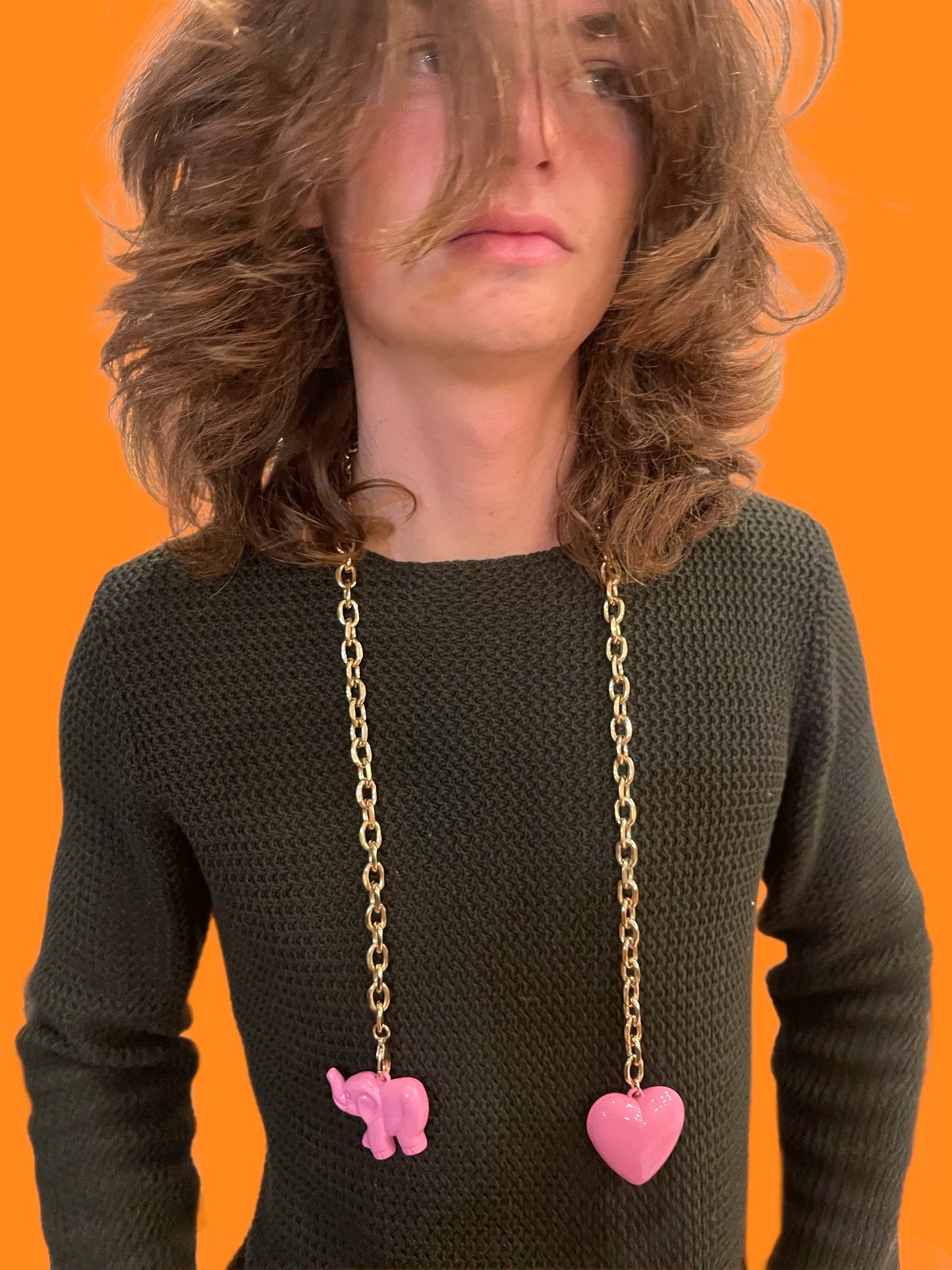 Elephant & Heart Necklace (October Pink)