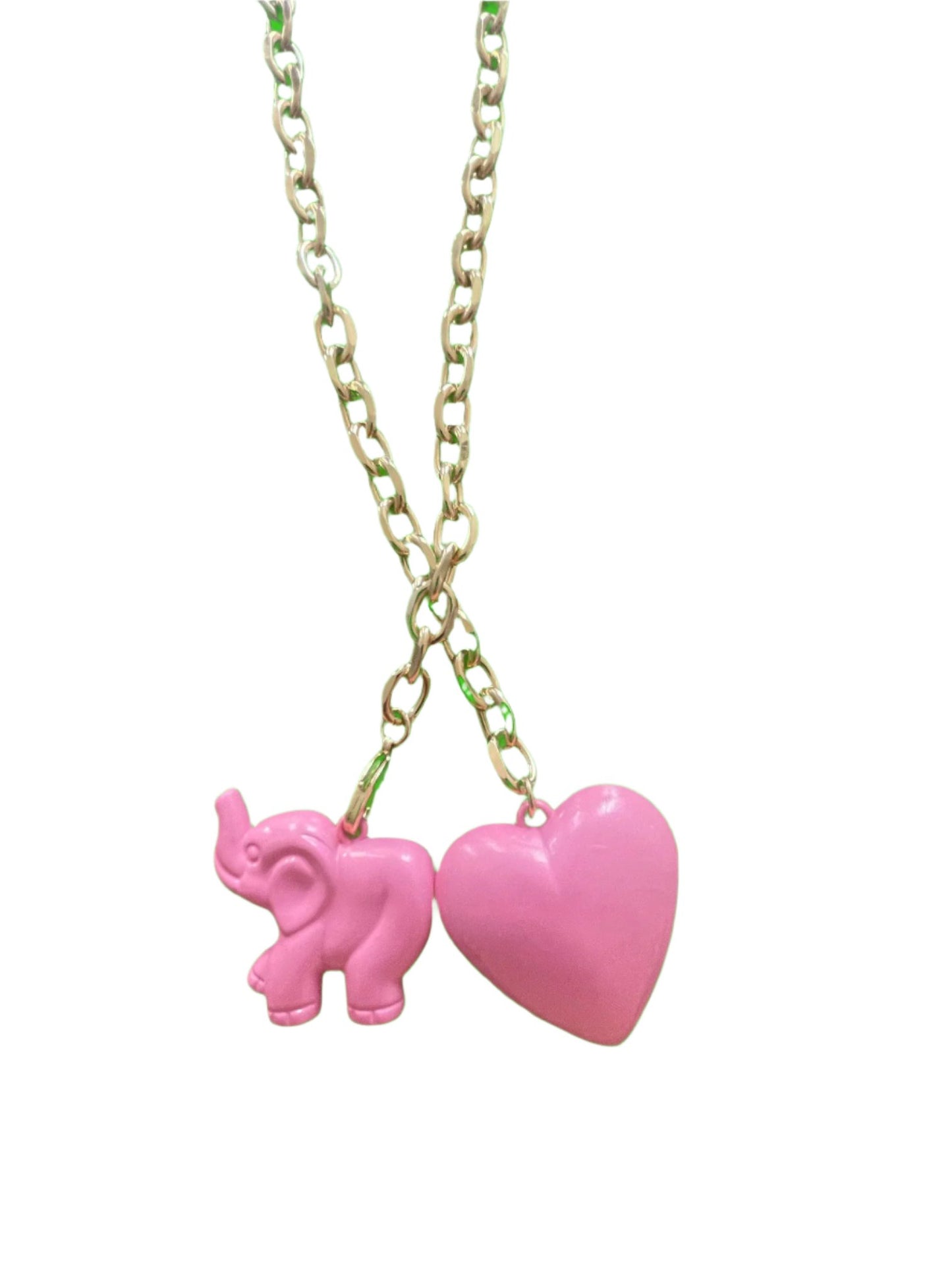 Elephant & Heart Necklace (October Pink)