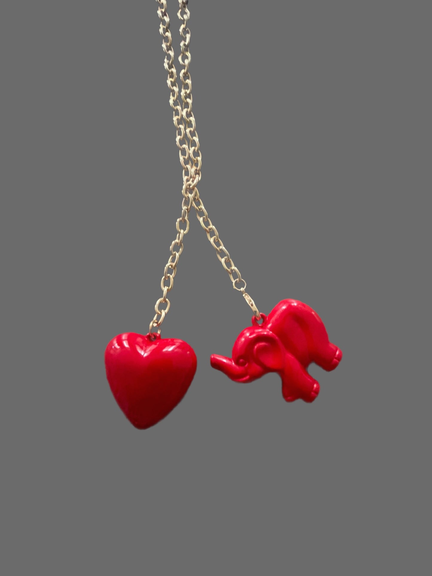 Elephant & Heart Necklace in (Cherry Pie RED)