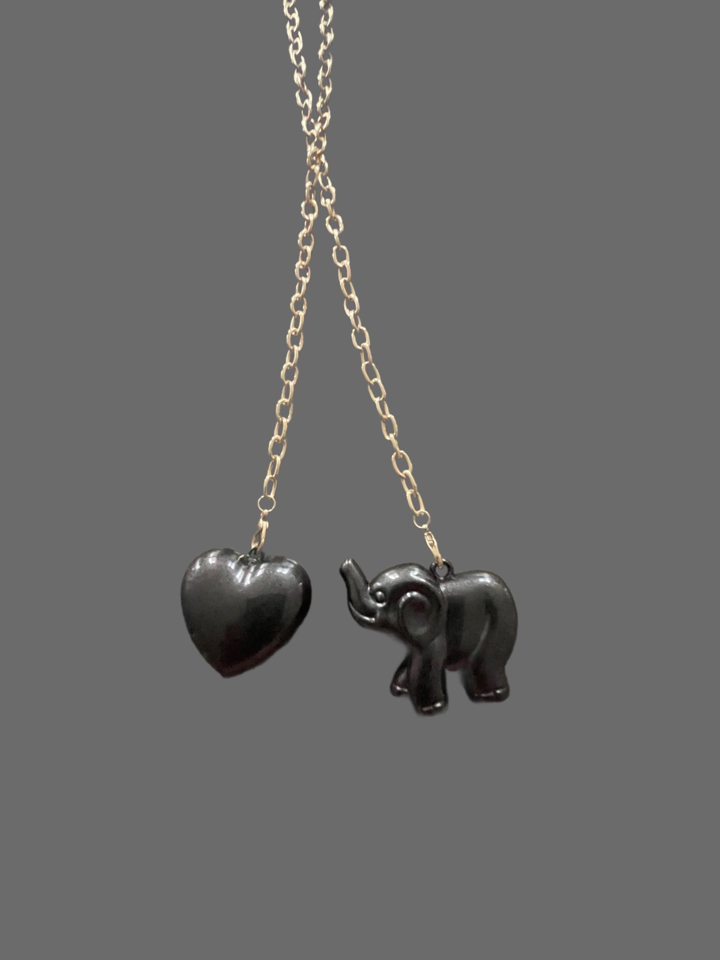 Elephant & Heart Necklace (Caviar Black)