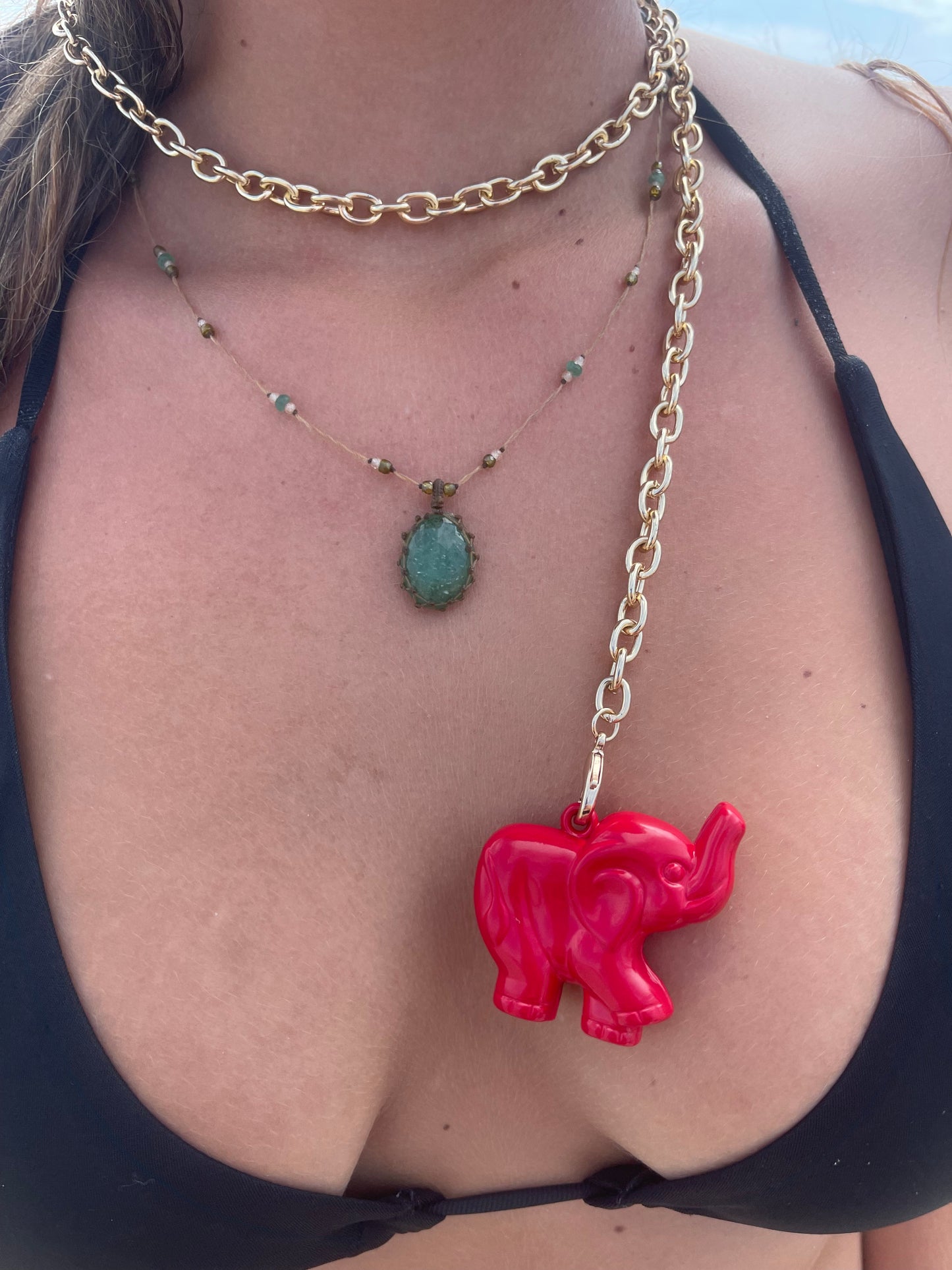 Elephant & Heart Necklace in (Cherry Pie RED)