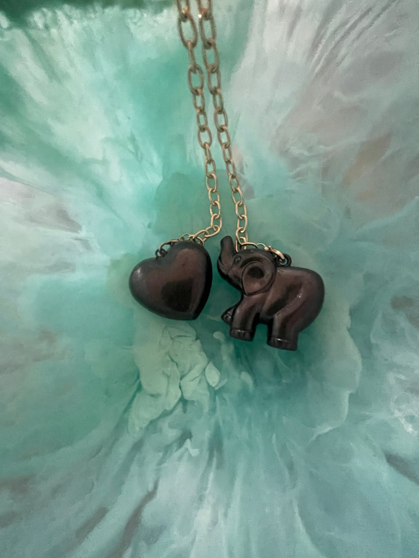 Elephant & Heart Necklace (Caviar Black)