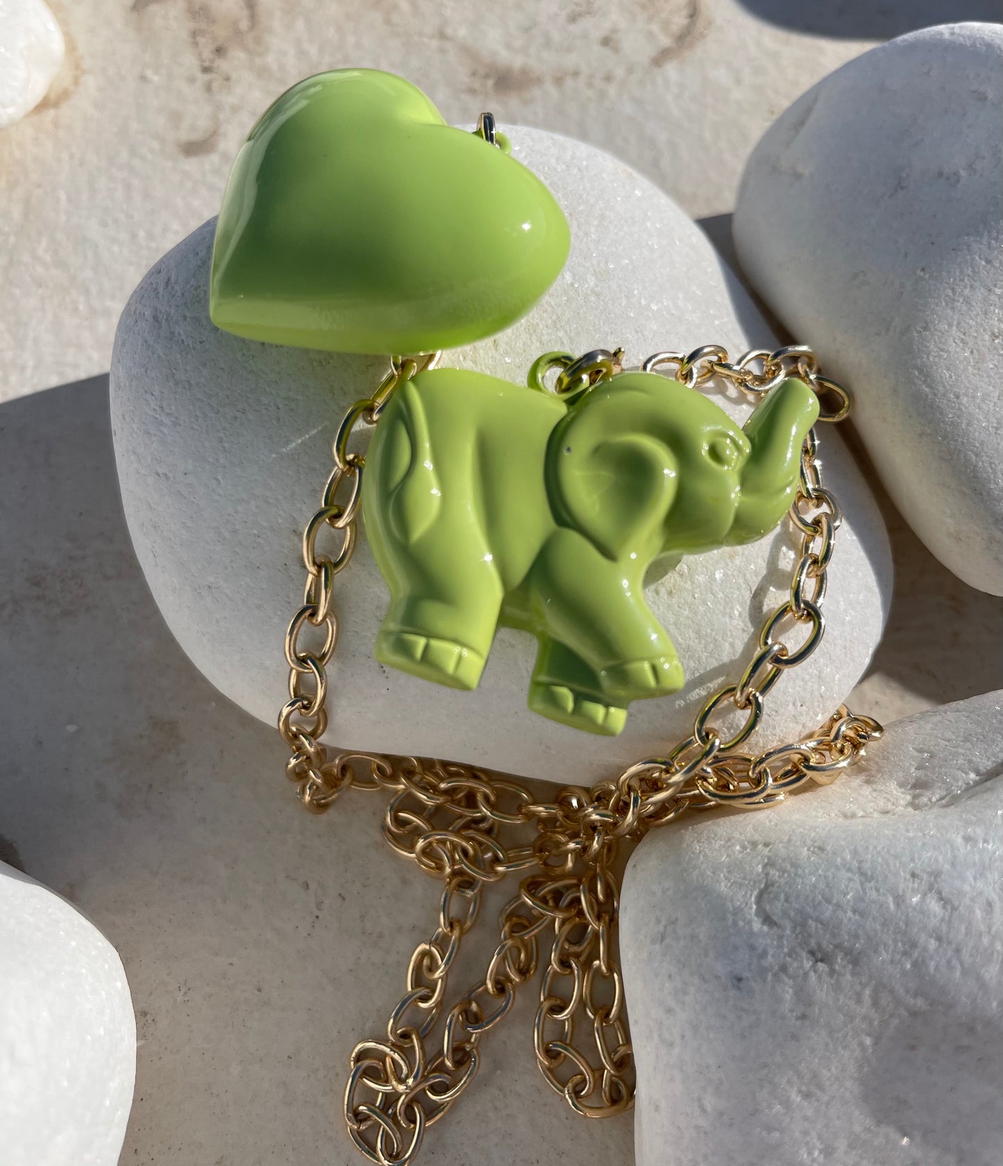 Elephant & Heart Necklace (Key Lime Green)