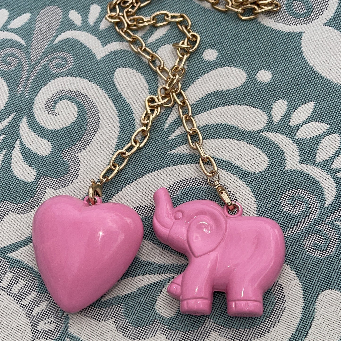Elephant & Heart Necklace (October Pink)