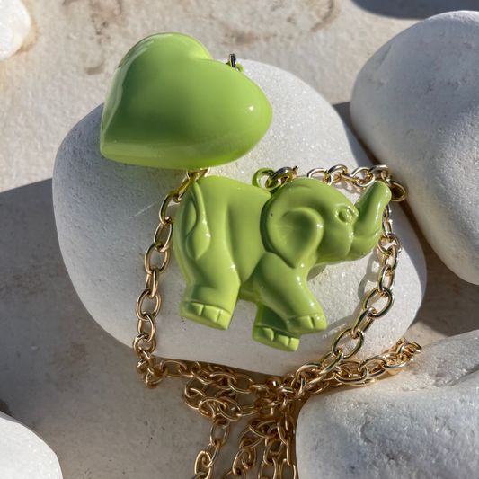 Elephant & Heart Necklace (Key Lime Green)