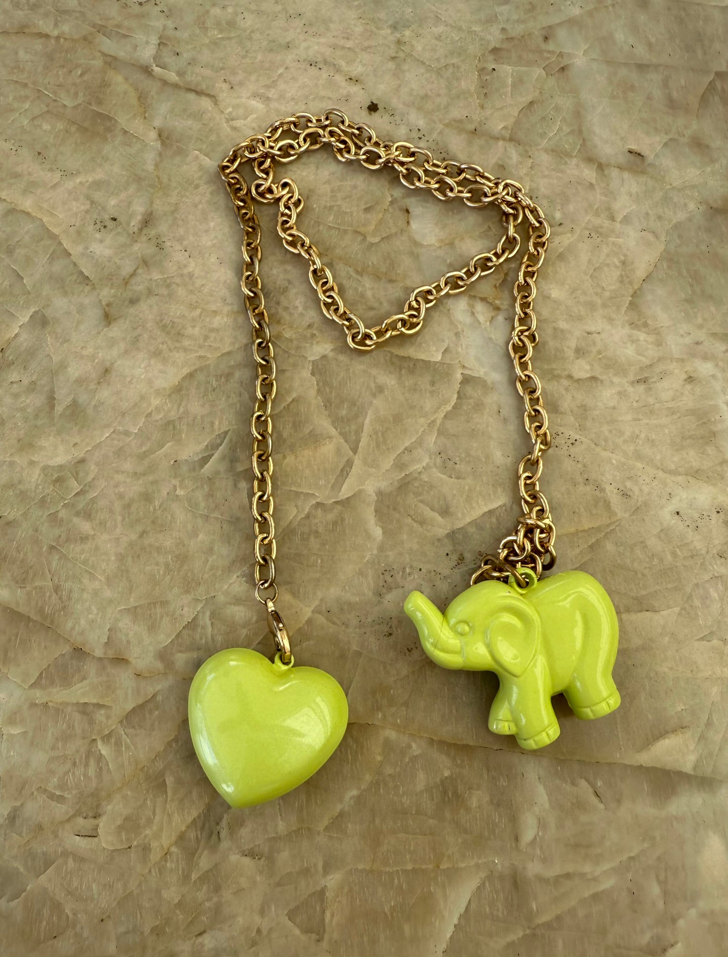 Elephant & Heart Necklace (Key Lime Green)