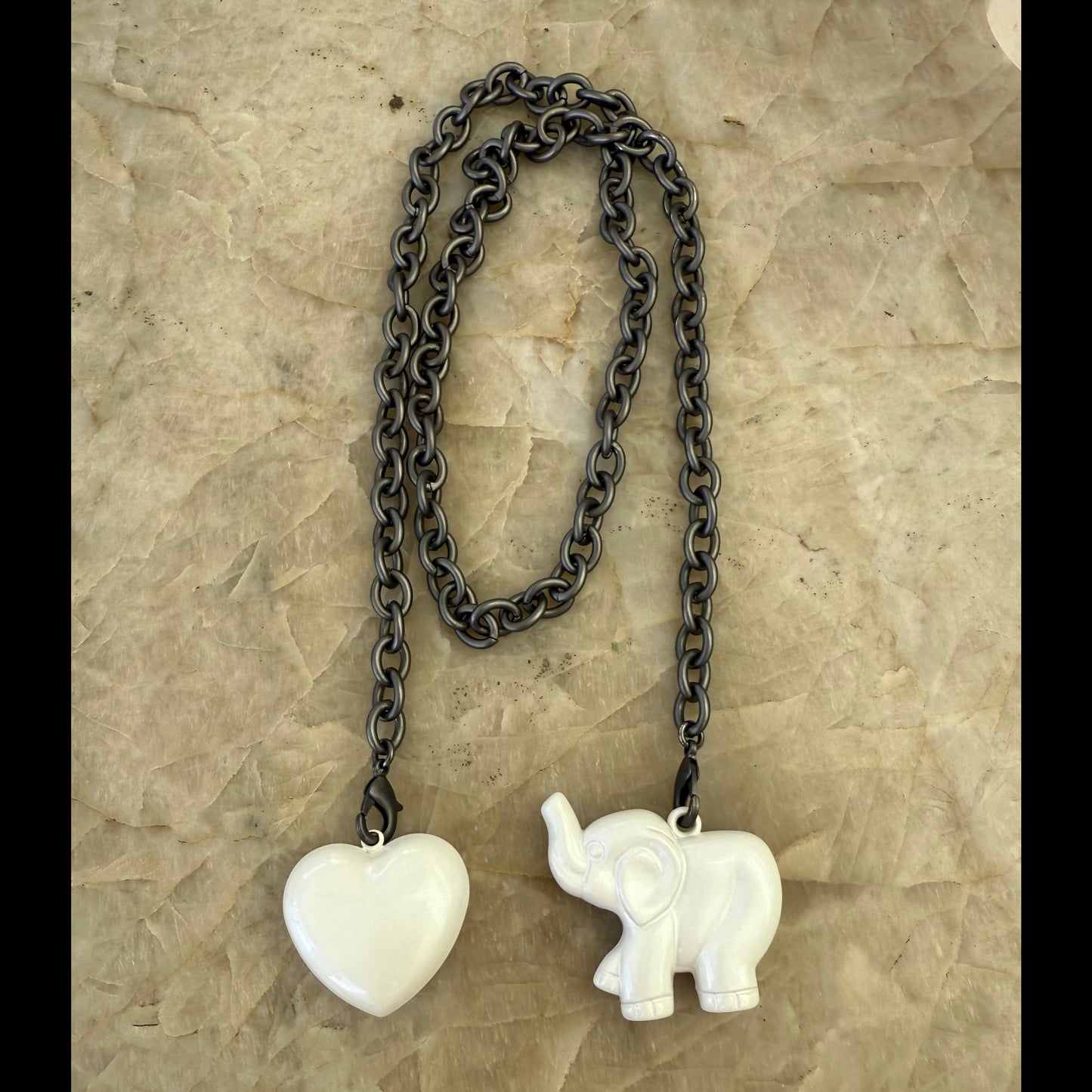Elephant and Heart Necklace ( Cotton Cloud )