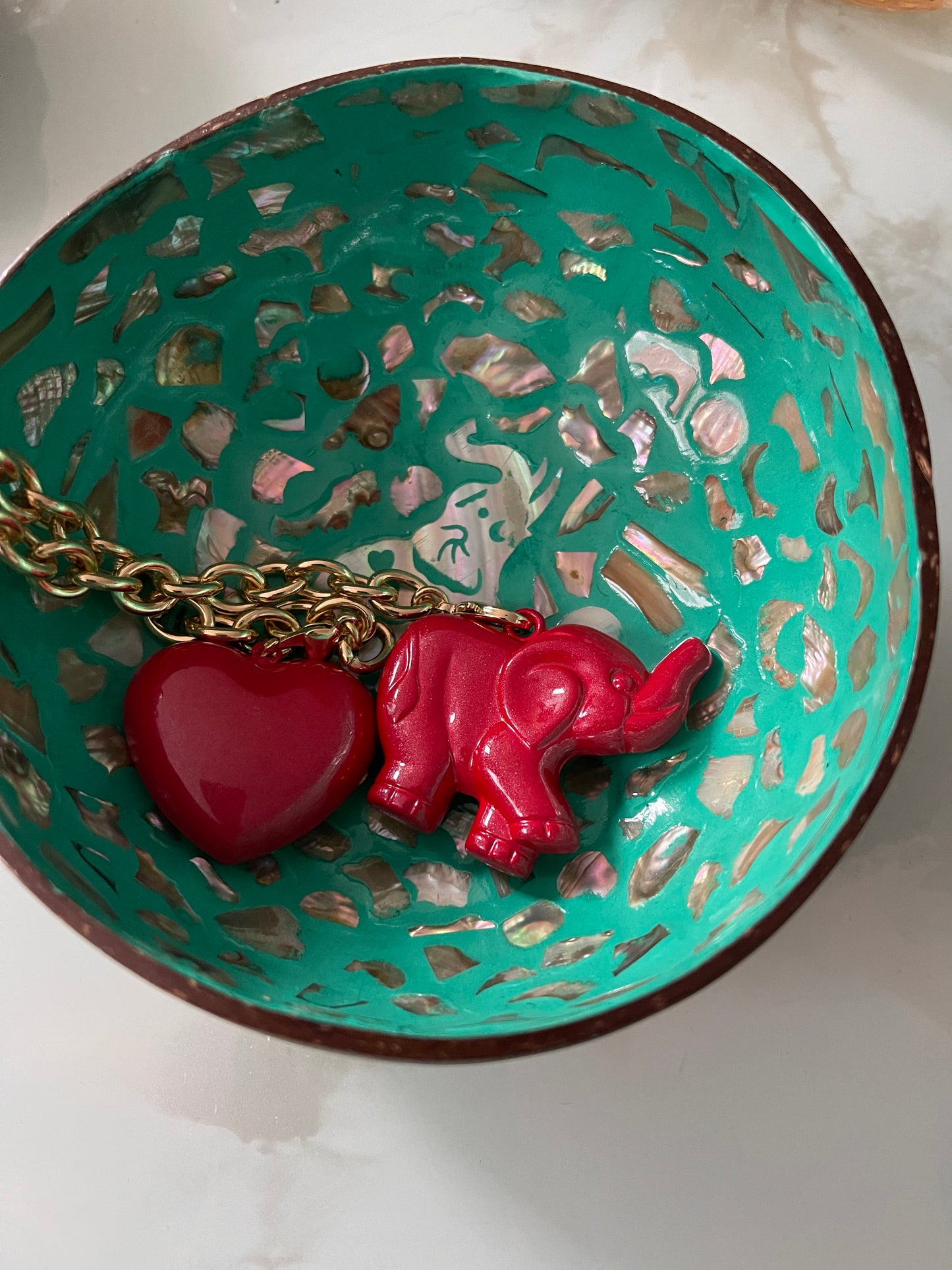 Elephant & Heart Necklace in (Cherry Pie RED)