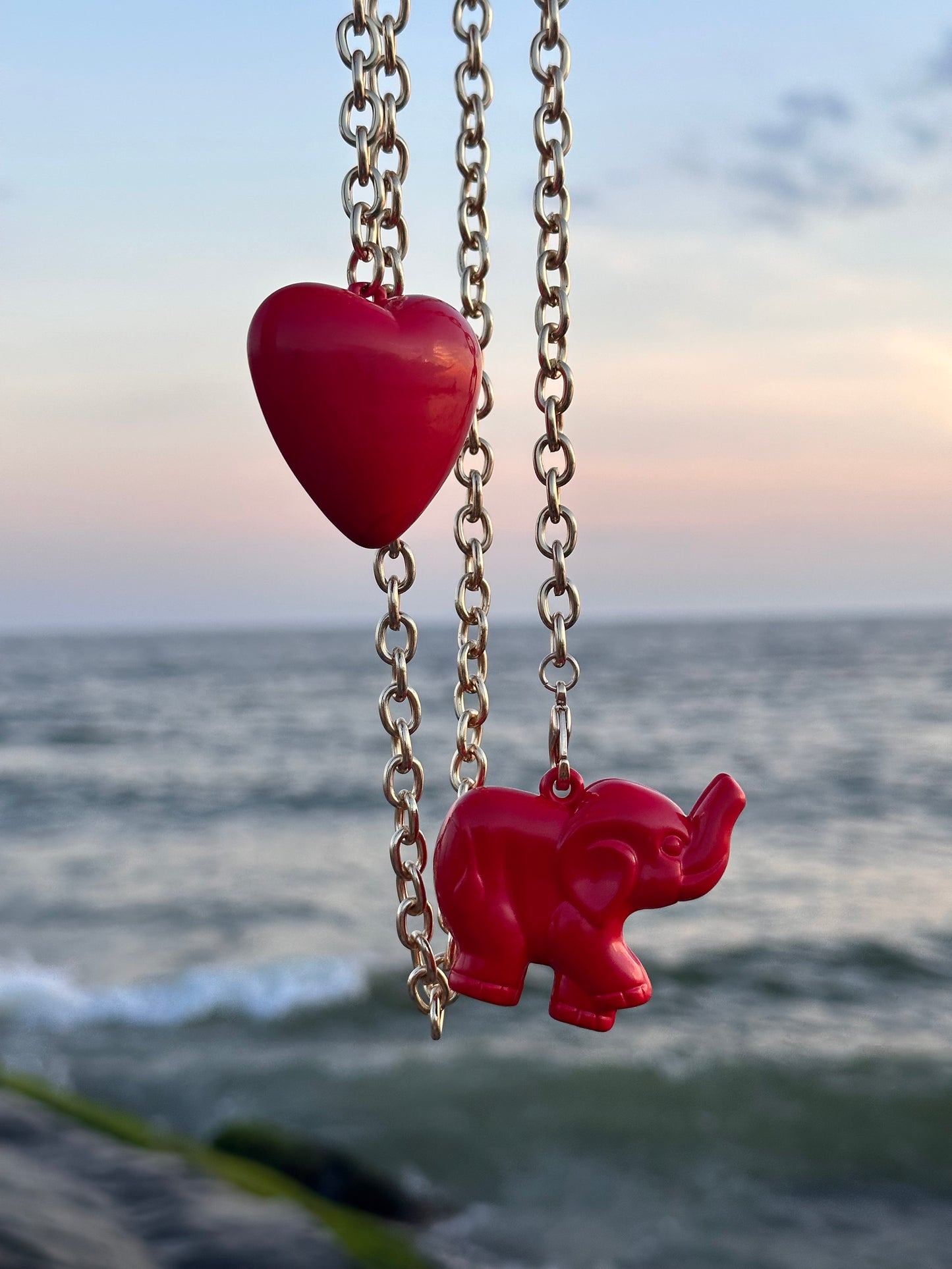 Elephant & Heart Necklace in (Cherry Pie RED)