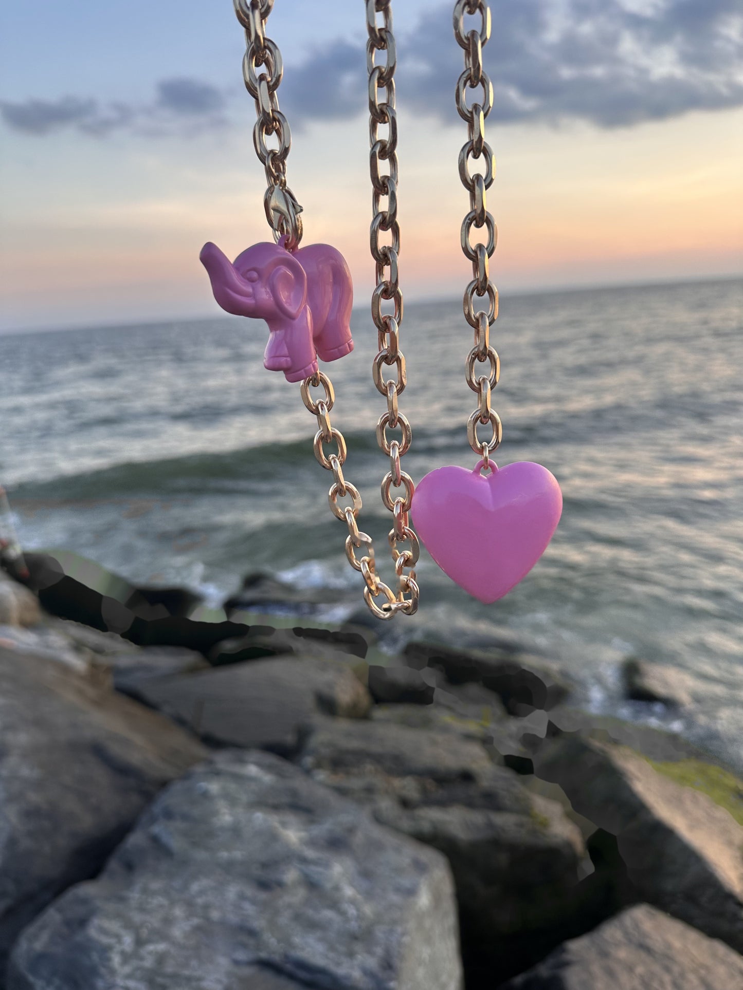 Elephant & Heart Necklace (October Pink)