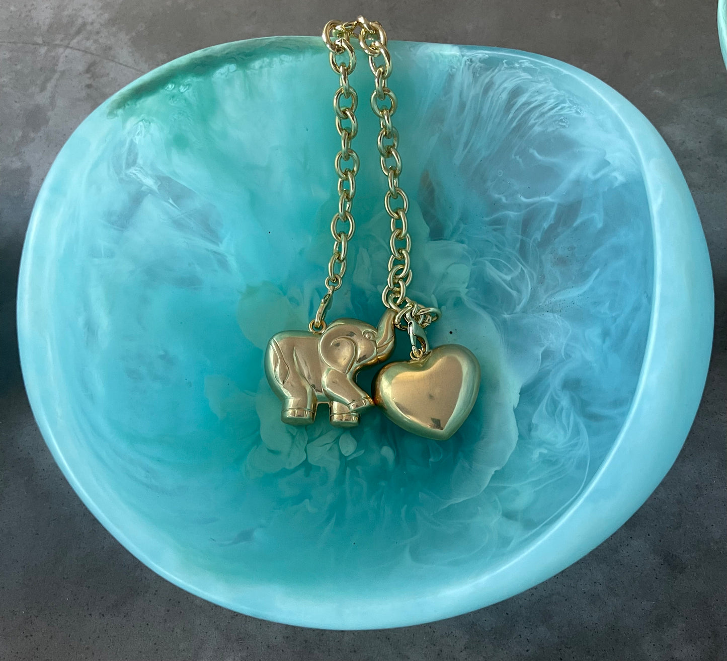 Elephant and Heart Necklace ( Golden Glow )