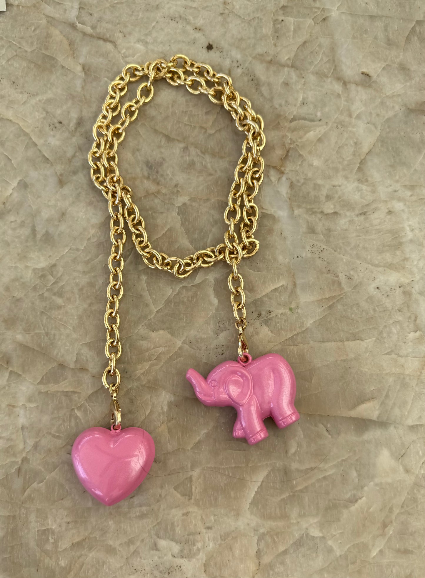 Elephant & Heart Necklace (October Pink)